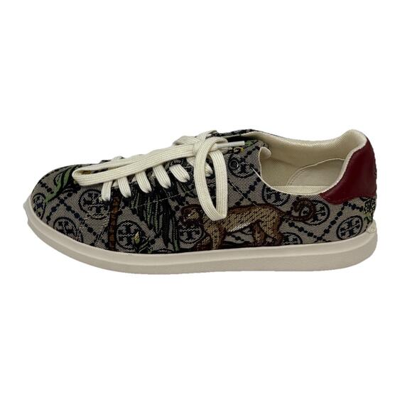 Tory Burch Sneakers Howell T monogramerd jaquard Cheetah print 7.5 37.5 - Picture 3 of 6